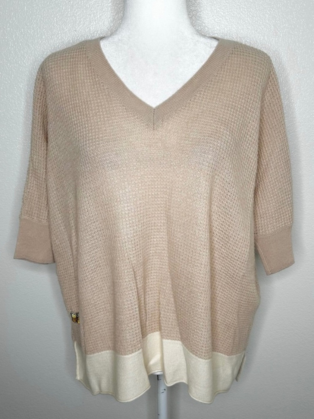 Splendid Womens Beige V-Neck Oversized Sweater Top Wool Cashmere Blend Size XS/S